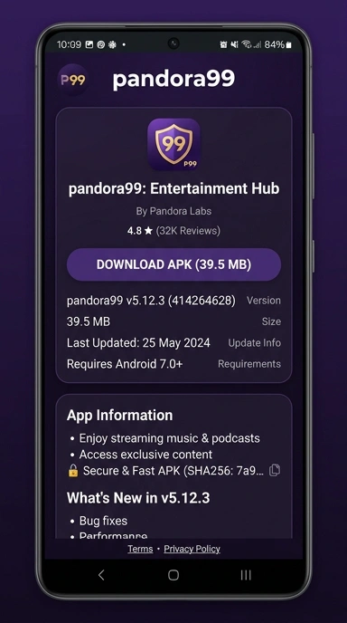 Tampilan halaman APK pandora99