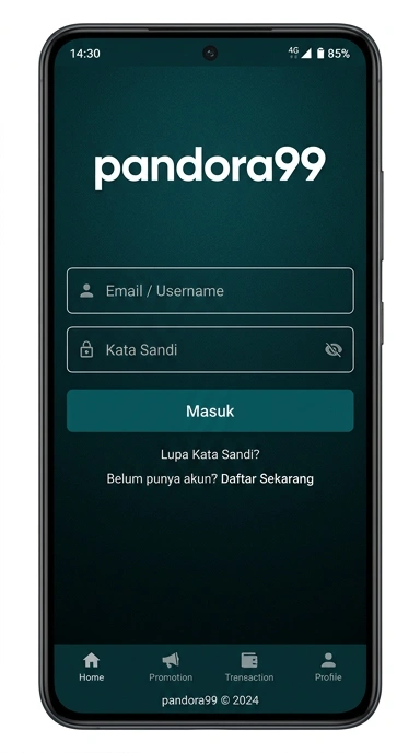 Tampilan halaman login pandora99
